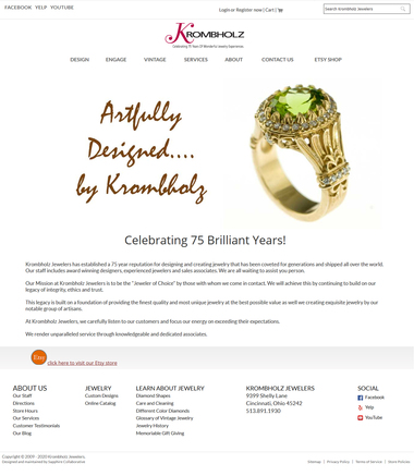 Jewelry website design of the completed home page using Freesia template